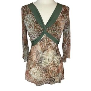 VTG Serenade Paisley Tie Back Tunic Blouse Size Medium Whimsigoth Y2K Vamp Green